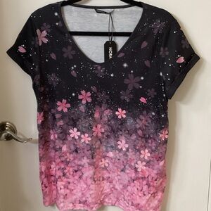Noracora Black and Pink Floral Women's Top